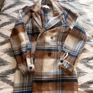 HYFVE Brown and Blue Plaid Pea Coat